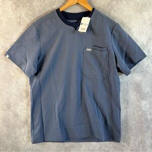 🔺SOLD🔺 NEW Figs Bryce Double Collar Slim Scrub Top Men Medium Gray Pocket V Neck